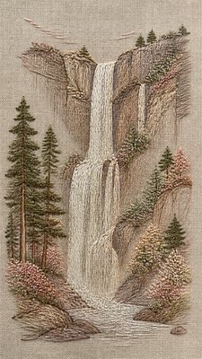 towering waterfall cascading down a cliff