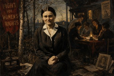 a painting of a woman sitting at a table