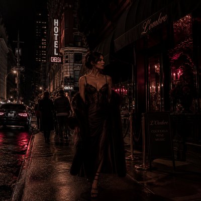 urban street with city activity — Dark Feminine Aesthetic