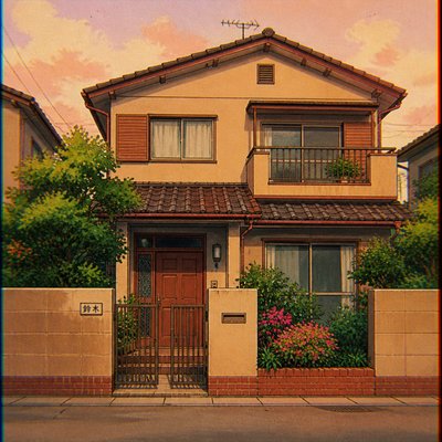 house with front view — Vintage Retro Anime Art Style