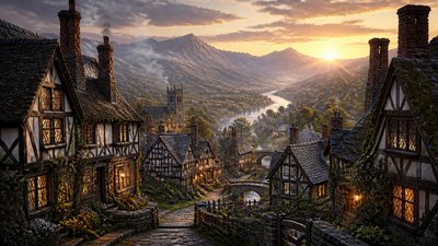 a vast valley with a river winding toward distant mountains at sunrise, no people, no text