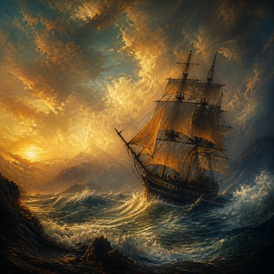 sailing ship on a stormy sea
