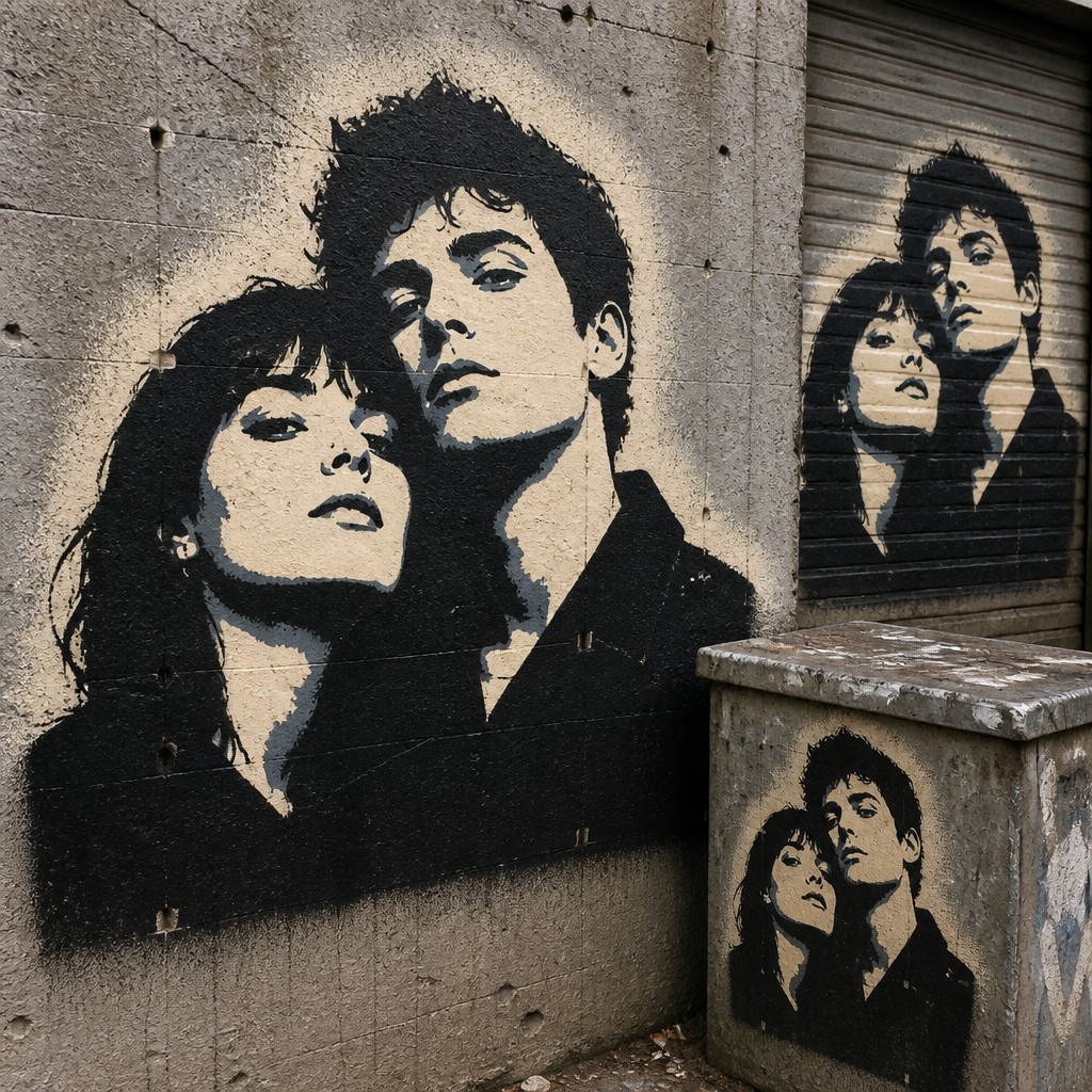 portrait of two people together — Stencil Art Style