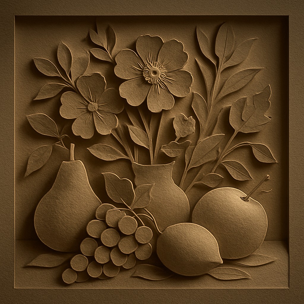 still life arrangement of fruits and flowers