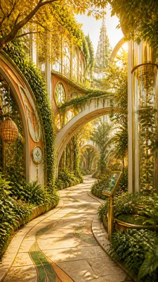 a winding forest path in golden autumn light, no people