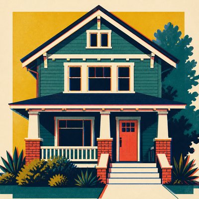 house with front view — Screen Print Style