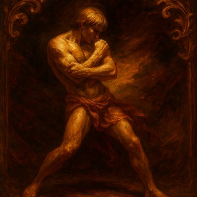 a painting of a man with his arms crossed