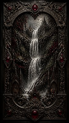 towering waterfall cascading down a cliff