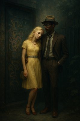 a painting of a man and a woman standing next to each other