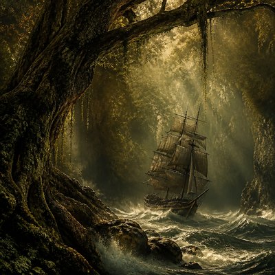 sailing ship on a stormy sea