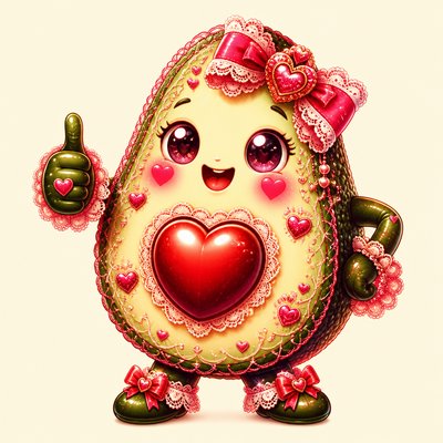 a happy avocado character giving a thumbs up, bold readable design on a plain background, no text