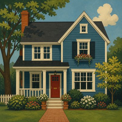 house with front view — Gouache Painting Style