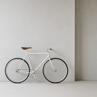 bicyle resting against a wall