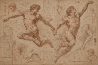 two ancient greek ignudi athletes jumping mid air