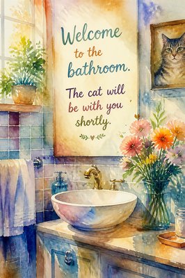 Welcome to the bathroom. 

The cat will be with you shortly.