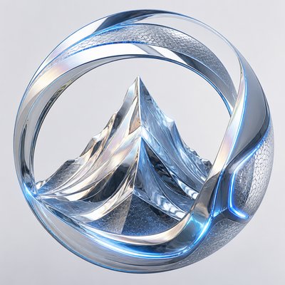 an emblem of a mountain peak inside a circle, simple bold shapes on a plain background, no text or lettering