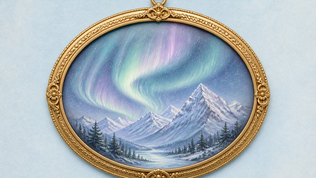 a flowing aurora over snowy peaks, wide sweeping composition, no people, no text