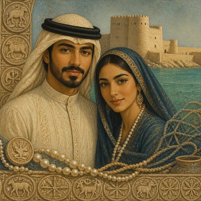 portrait of two people together — Bahraini Art Style