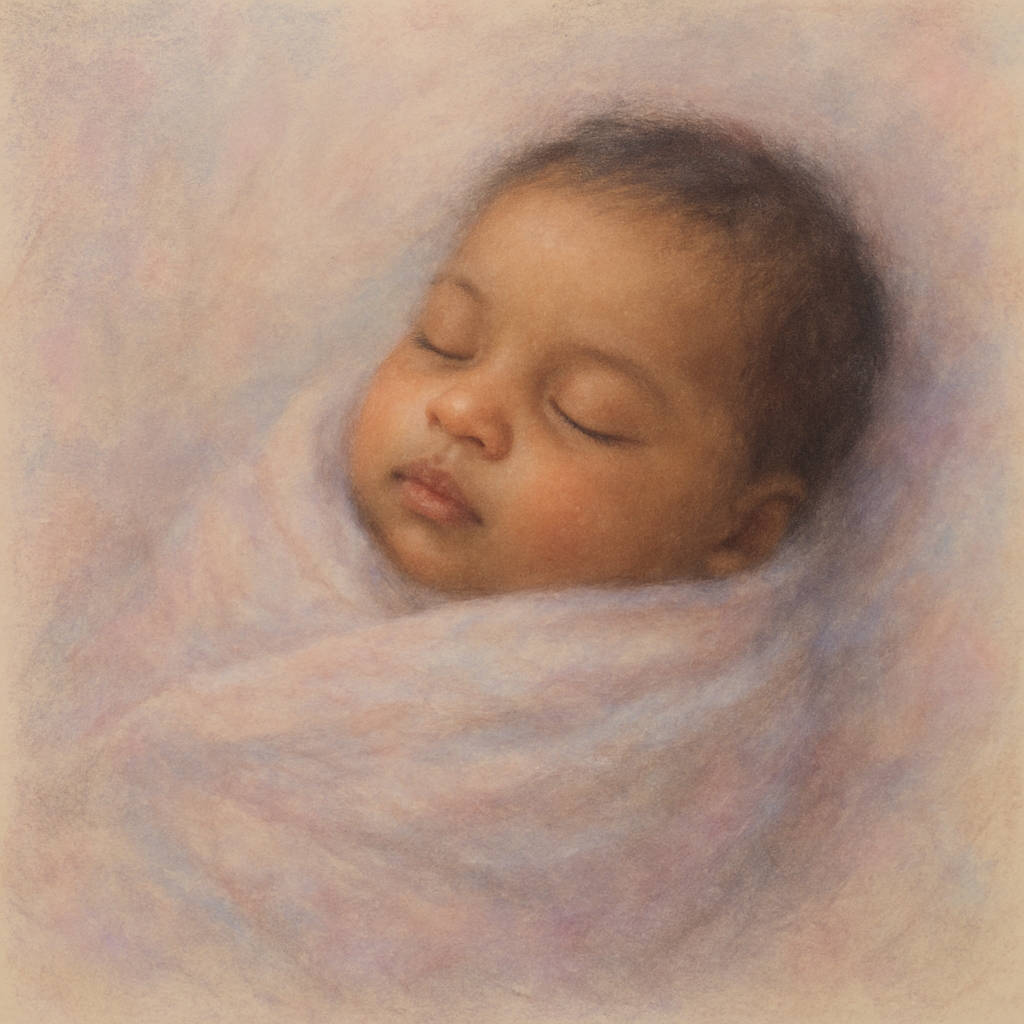 olive skinned baby in swaddling cloths
