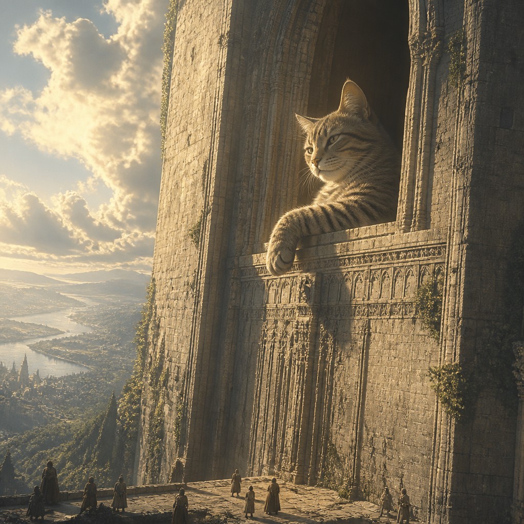 a cat lounging in a sunlit window — Epic Scale Art Style