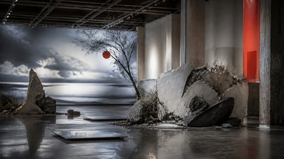 sweeping panoramic landscape with a dramatic sky