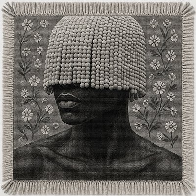 a woman with a knitted hat on her head