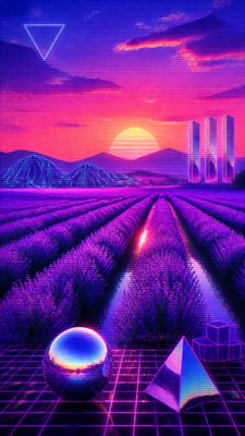 a field of lavender stretching to distant hills at dusk, no people