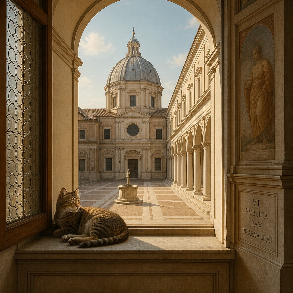 a cat lounging in a sunlit window — Renaissance Architecture