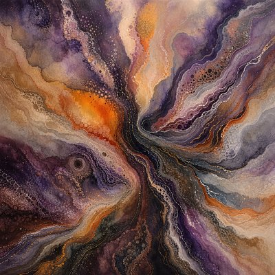 a painting of a purple and orange swirl