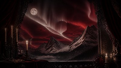 a flowing aurora over snowy peaks, wide sweeping composition, no people, no text