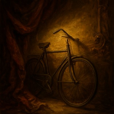 bicyle resting against a wall