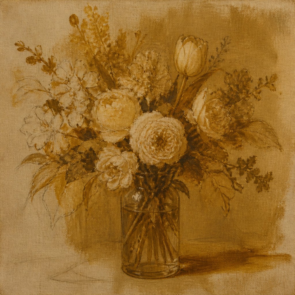 bouquet of flowers in a glass vase — Classical Underpainting Style