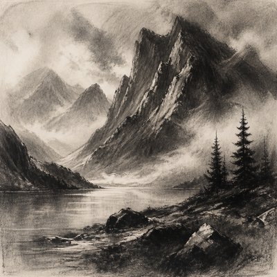 serene landscape with mountains and water