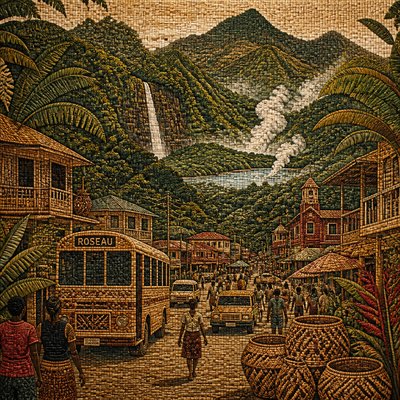 urban street with city activity — Dominica Art Style