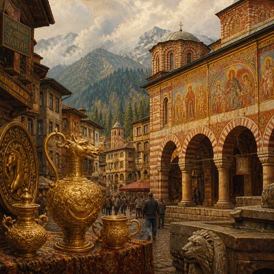 urban street with city activity — Bulgarian Art Style