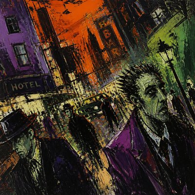 urban street with city activity — Expressionism Art Style