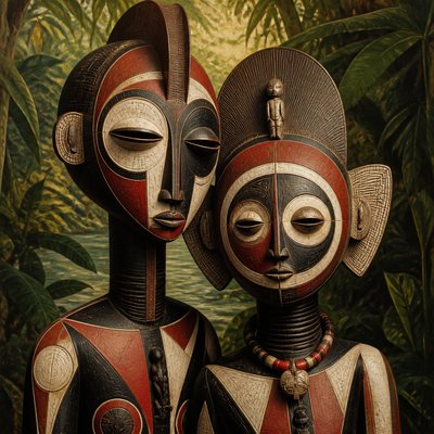 portrait of two people together — Congo Art Style