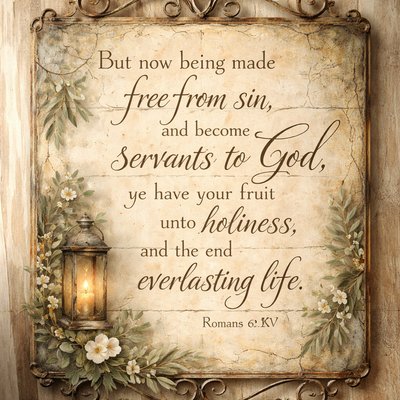 “But now being made free from sin, and become servants to God, ye have your fruit unto holiness, and the end everlasting life.” (Romans 6:22, KJV)
