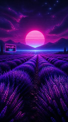 a field of lavender stretching to distant hills at dusk, no people