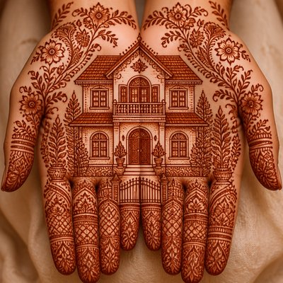 house with front view — Henna Art Style