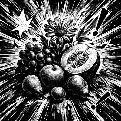 still life arrangement of fruits and flowers