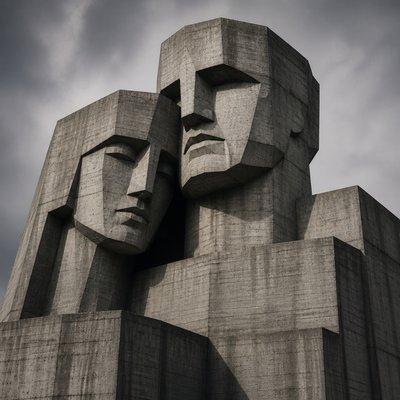 portrait of two people together — Brutalist Architecture Art