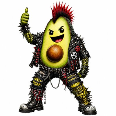 a happy avocado character giving a thumbs up, bold readable design on a plain background, no text