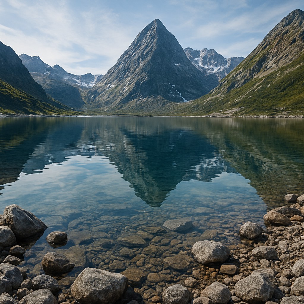 serene landscape with mountains and water