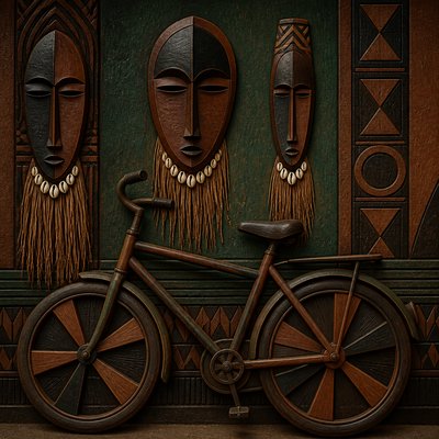 bicyle resting against a wall