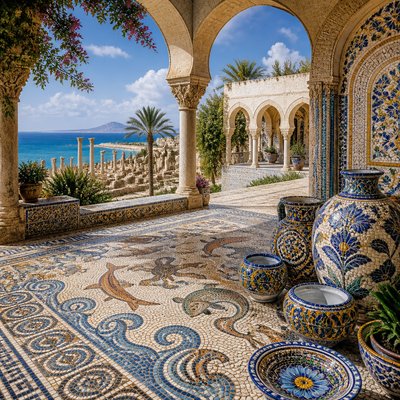 wide landscape with natural scenery — Tunisian Art Style