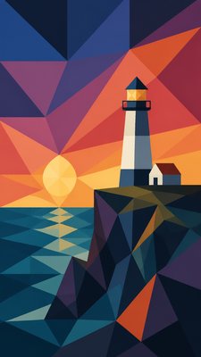 a lone lighthouse on a cliff at dusk under a dramatic sky, no text or lettering