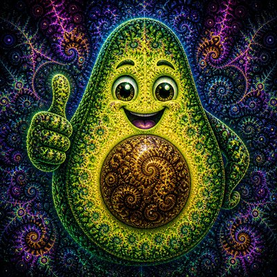 a happy avocado character giving a thumbs up, bold readable design on a plain background, no text