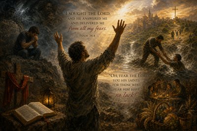"I sought the Lord, and he answered me and delivered me from all my fears."
"Oh, fear the Lord, you his saints, for those who fear him have no lack!"
- Psalm 34: 4, 9


