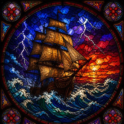 sailing ship on a stormy sea